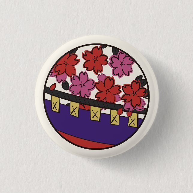 Hanafuda "Sakura-ni-maku" 3 Cm Round Badge (Front)