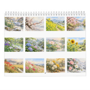 Hanafuda Twelve Months of Japan Watercolor Art Calendar