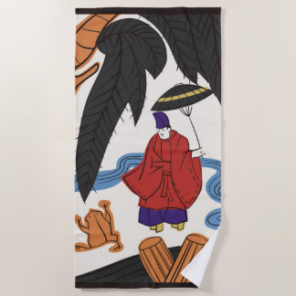 Hanafuda "Yanagi-ni-Ono-Michikaze" Beach Towel