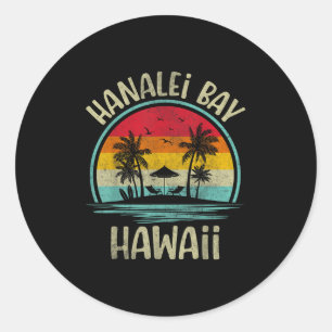 Hanalei, Bay Beach Hawaii Palm Tree Family Summer  Classic Round Sticker