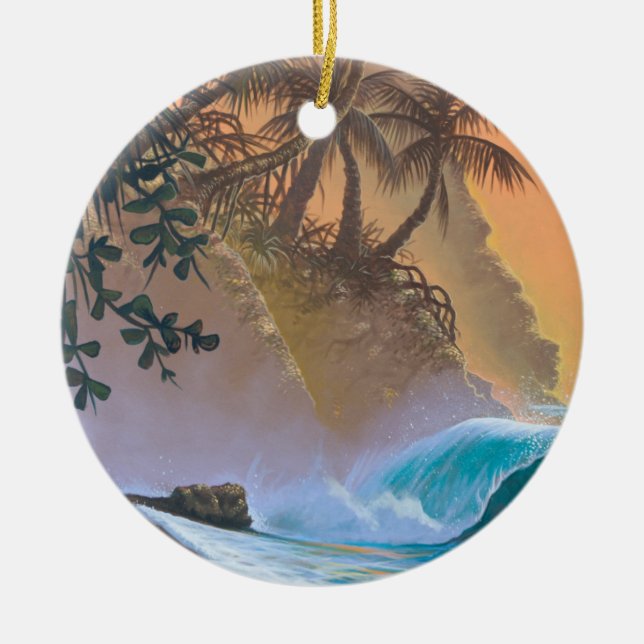 Hanalei Bay Beach Surf Ceramic Tree Decoration (Front)