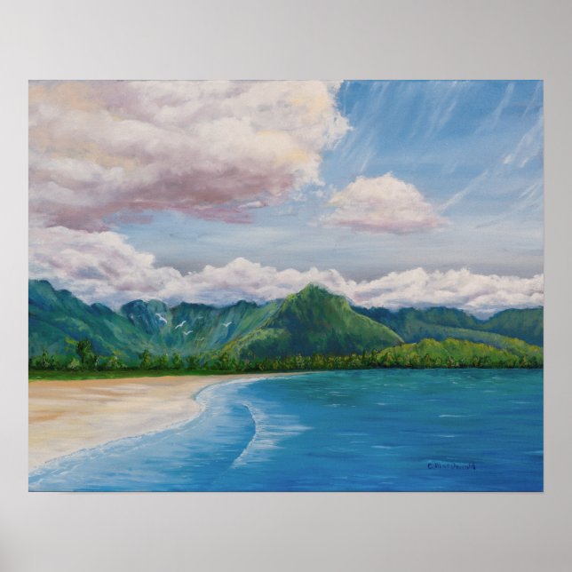 Hanalei Bay Hawaii Painting Poster (Front)