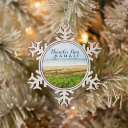 Hanalei Bay Kauai Hawaii Beach + Boats Snowflake Pewter Christmas Ornament