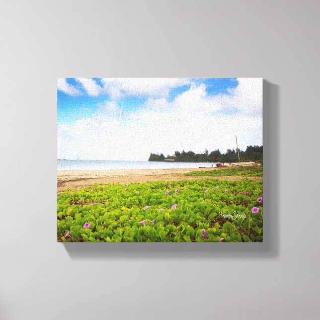 Hanalei Bay, Kauai Hawaii Beach Flowers Canvas Print (Front)