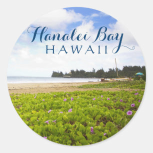Hanalei Bay, Kauai Hawaii Beach Flowers Classic Round Sticker