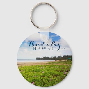 Hanalei Bay, Kauai Hawaii Beach Flowers Key Ring