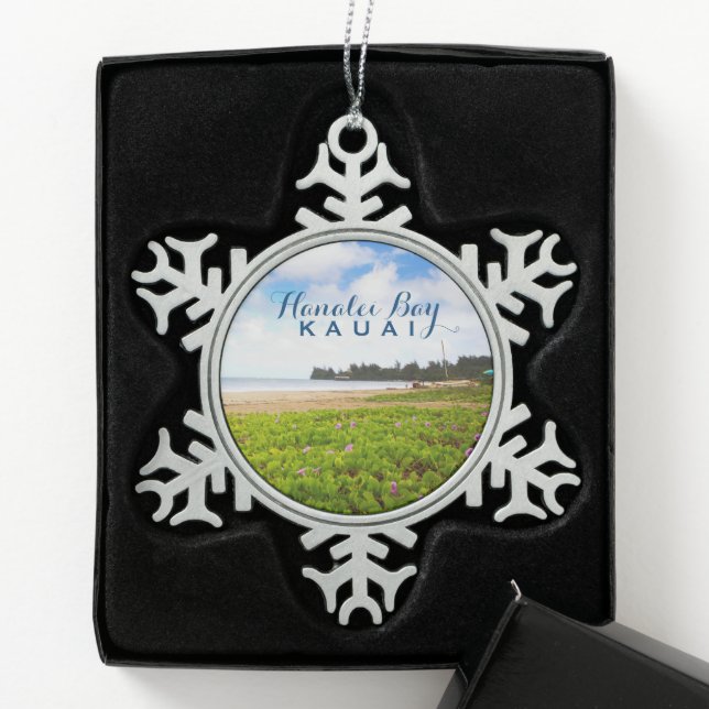 Hanalei Bay Kauai Hawaii Snowflake Pewter Christma Christmas Ornament (Box)