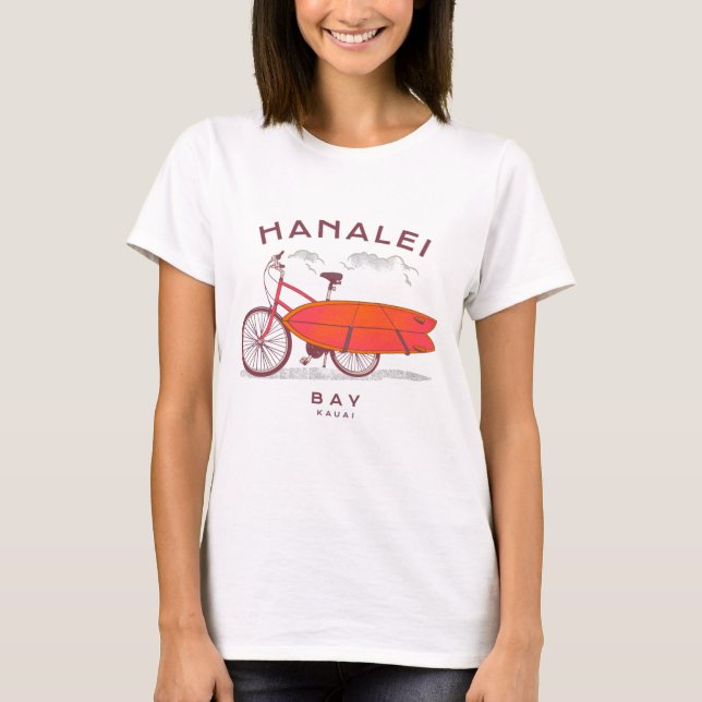 Hanalei Bay Kauai Vintage Beach Surfing T-Shirt (Front)