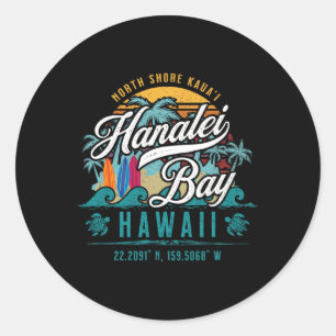 Hanalei Byy North Shore Kauai Hawaii Retro Sun Sur Classic Round Sticker