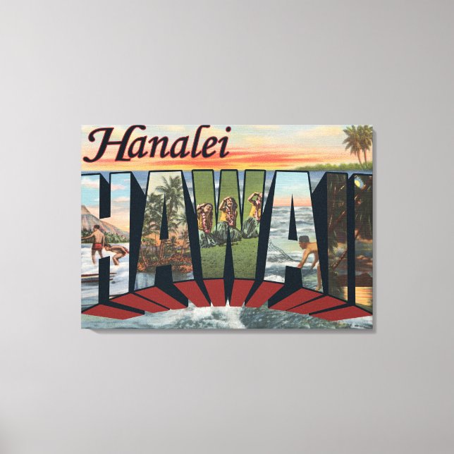 Hanalei, Hawaii - Large Letter Scenes Canvas Print (Front)