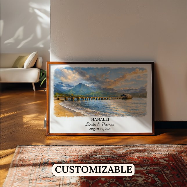 Hanalei Hawaii Poster, Watercolor, Custom Poster (Creator Uploaded)