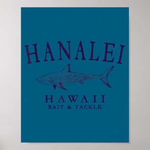 Hanalei hawaii shark vintage plum art fishing  poster