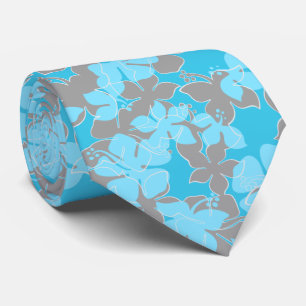 Hanalei Hawaiian Hibiscus Floral Two-sided Printe Tie