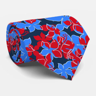 Hanalei Hawaiian Hibiscus Floral Two-sided Printe Tie