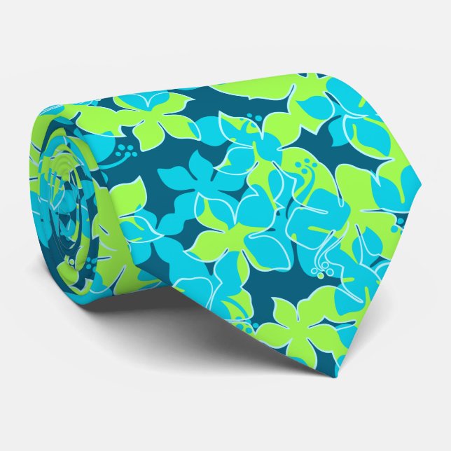 Hanalei Hawaiian Hibiscus Floral Two-sided Printed Tie (Rolled)