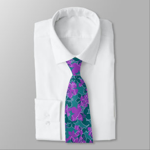 Hanalei Hawaiian Hibiscus Floral Two-sided Printed Tie