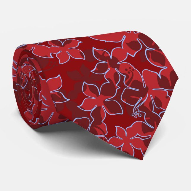 Hanalei Hawaiian Hibiscus Floral Two-sided Printed Tie (Rolled)
