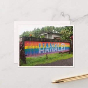 Hanalei Kauai Hawaii Rainbow Sign Blank Postcard