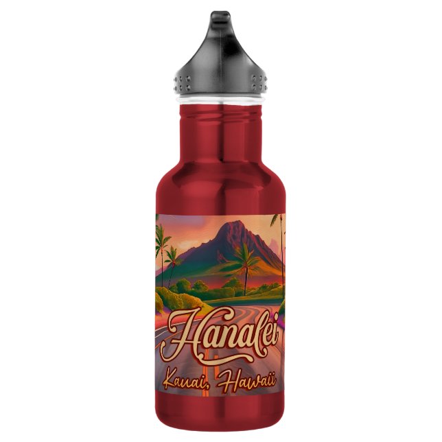 Hanalei Kauai Hawaii Retro Volcano Road 1950s 532 Ml Water Bottle (Right)