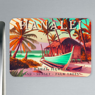 Hanalei Kauai Hawaii tropical sunset palm tree 60s Magnet