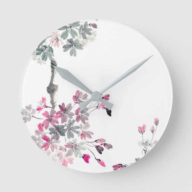 Hanami | Blooming sakura branch Round Clock (Front)