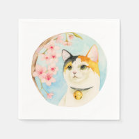 Hanami | Calico Cat and Cherry Blossom Watercolor