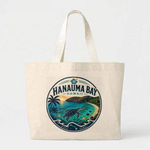 Hanauma Bay Hawaii Retro Travel Logo Large Tote Bag