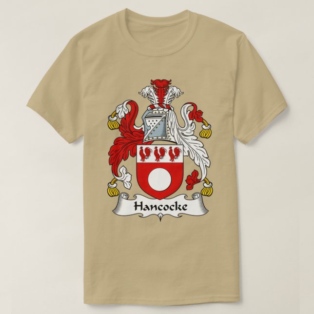 Hancocke Coat of Arms Family Crest  T-Shirt (Design Front)