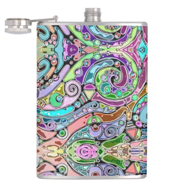Hand And Digitally Painted Pattern Art 10 Hip Flask (Opened)