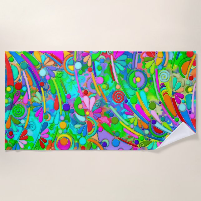 Hand And Digitally Painted Pattern Art 18 Beach Towel (Front)