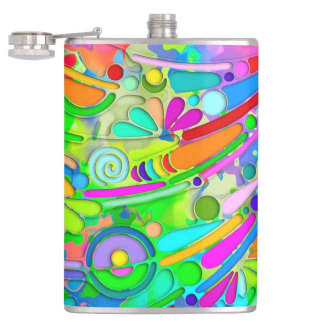 Hand And Digitally Painted Pattern Art 18 Hip Flask (Opened)
