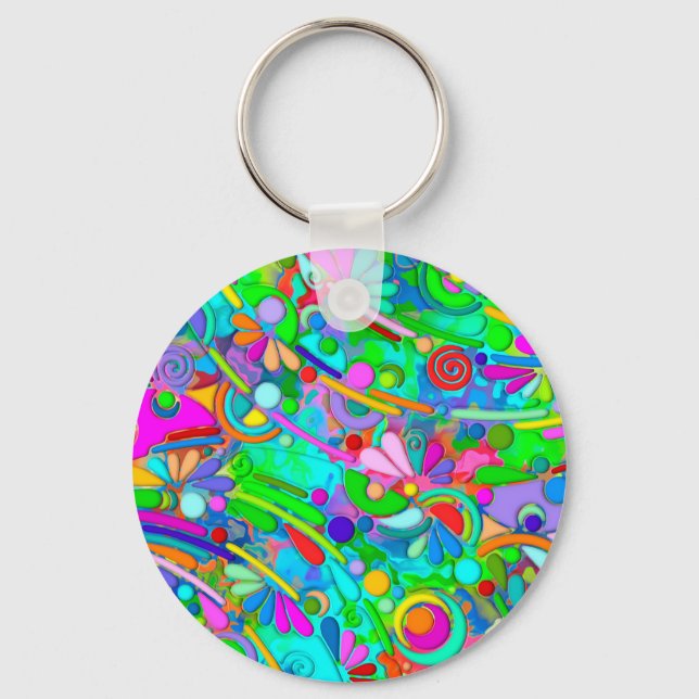 Hand And Digitally Painted Pattern Art 18 Key Ring (Front)