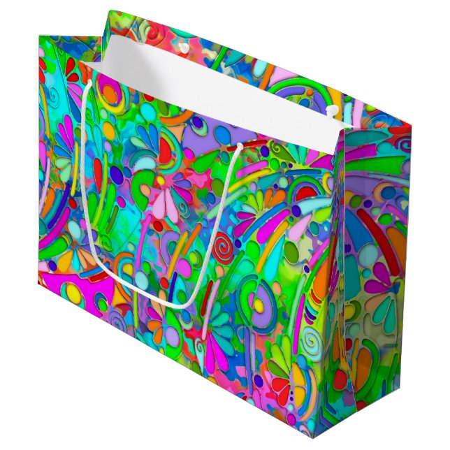 Hand And Digitally Painted Pattern Art 18 Large Gift Bag (Front Angled)