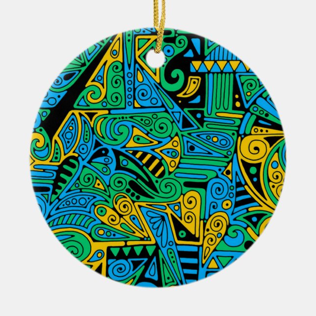 Hand And Digitally Painted Pattern Art 21 Ceramic Tree Decoration (Front)