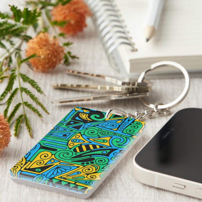Hand And Digitally Painted Pattern Art 21 Key Ring (Front Right)