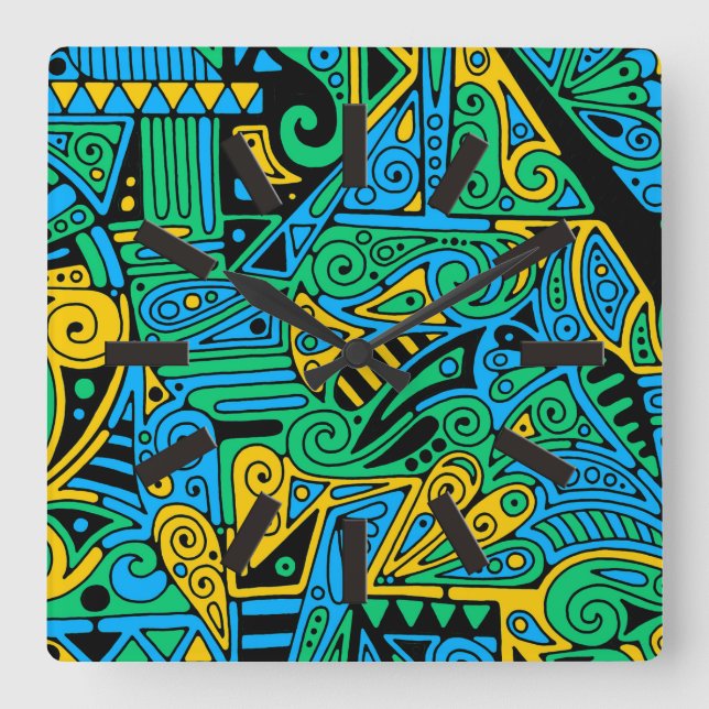 Hand And Digitally Painted Pattern Art 21 Square Wall Clock (Front)