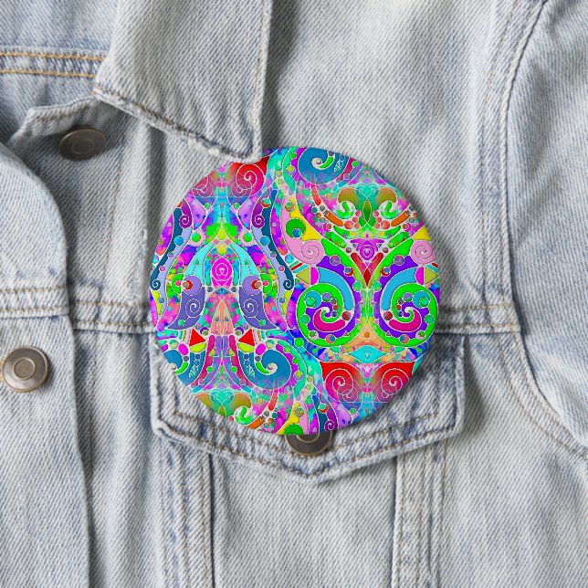 Hand And Digitally Painted Pattern Art 22 10 Cm Round Badge (In Situ)