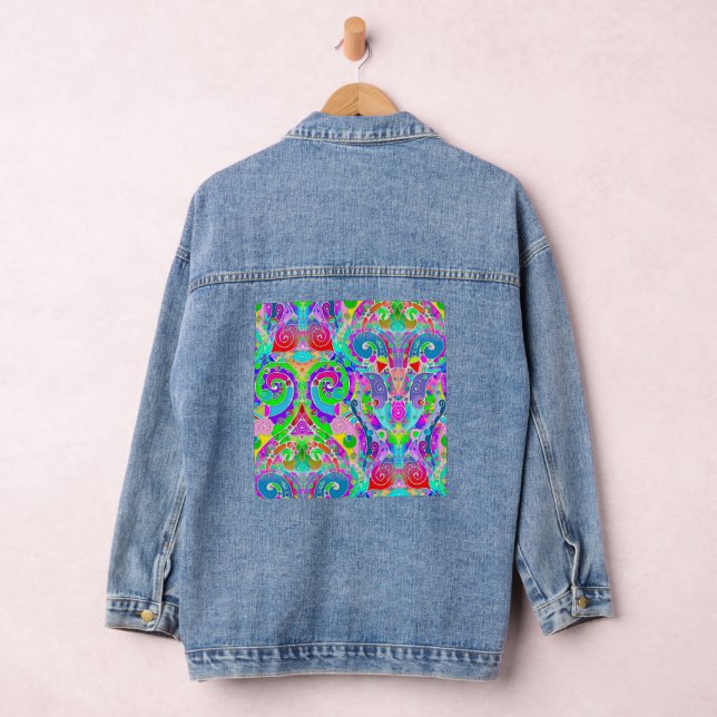 Hand And Digitally Painted Pattern Art 22 Denim Jacket (Hangar)