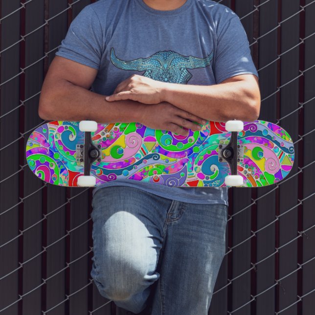 Hand And Digitally Painted Pattern Art 22 Skateboard (Outdoor 3)