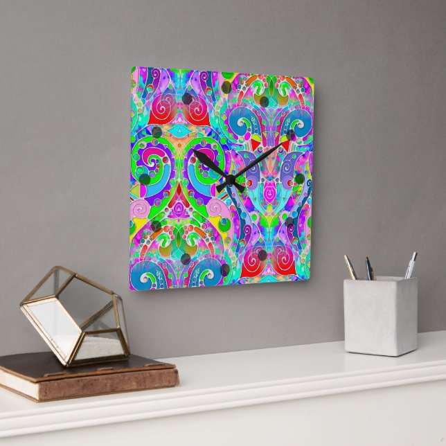 Hand And Digitally Painted Pattern Art 22 Square Wall Clock (Office)