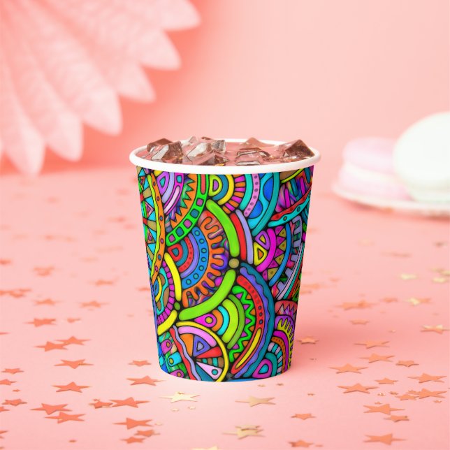 Hand And Digitally Painted Pattern Art 27 Paper Cups (Insitu)