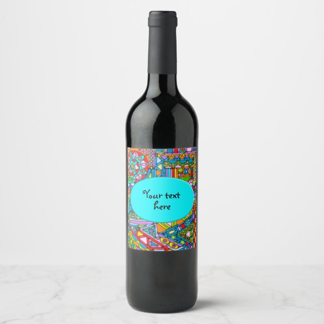 Hand And Digitally Painted Pattern Art 53 Wine Label (Front)