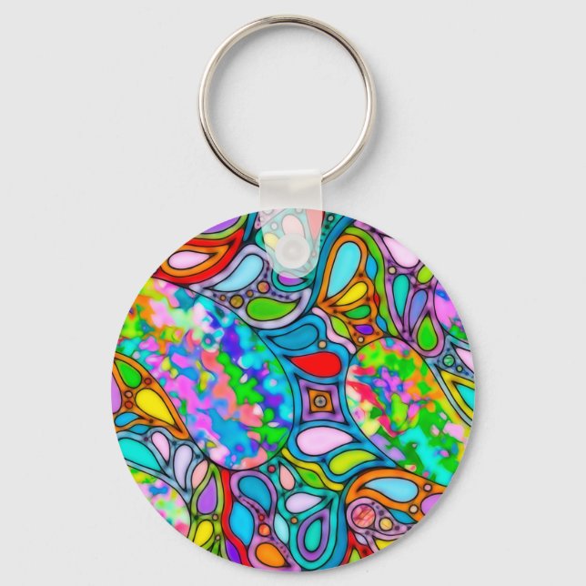 Hand And Digitally Painted Pattern Art 54 Key Ring (Front)