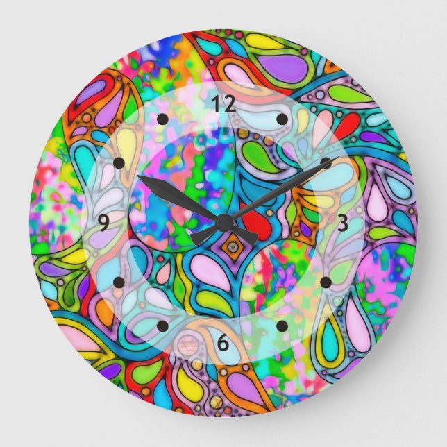Hand And Digitally Painted Pattern Art 54 Large Clock (Front)