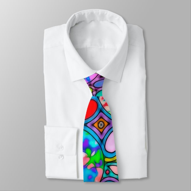 Hand And Digitally Painted Pattern Art 54 Tie (Tied)