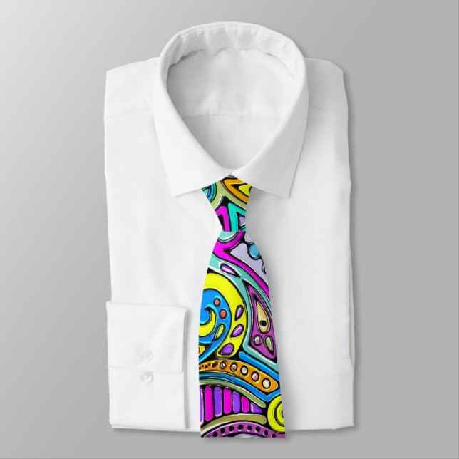 Hand And Digitally Painted Pattern Art 6 Tie (Tied)