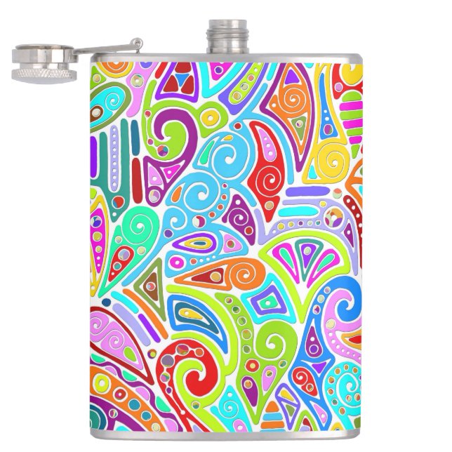 Hand And Digitally Painted Pattern Art 7 Hip Flask (Opened)