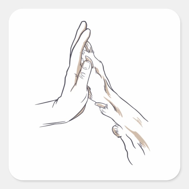 Hand and Dog Paw Square Sticker (Front)