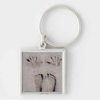 Hand and Feet prints in Florida beach sand Key Ring