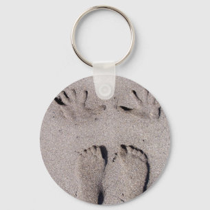 Hand and Feet prints in Florida beach sand Key Ring